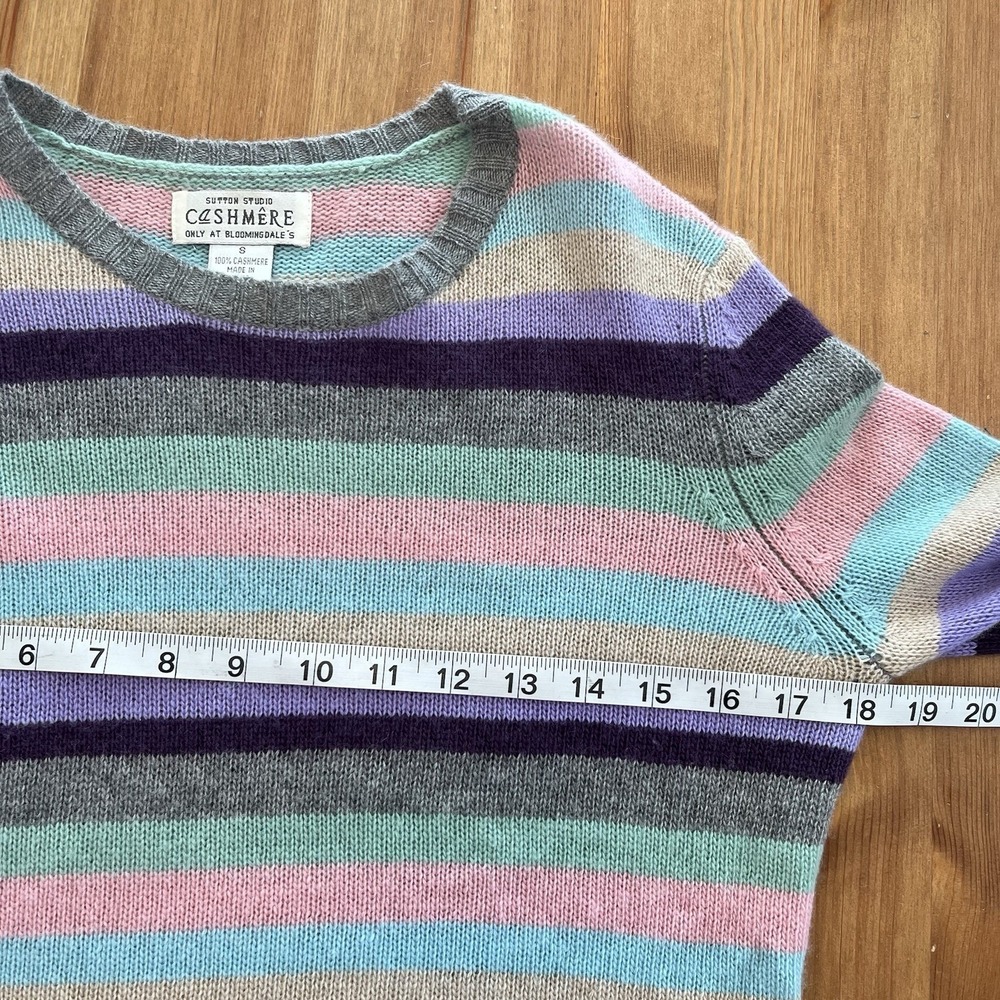 Vintage 90s Sutton Studio Cashmere Sweater Women's Small Striped Pastels Classic - Picture 11 of 12